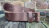 Light Brown buffalo worn look leather belt & nickel plated steel roller buckle, Choice of Widths.