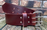 Buffalo leather 50mm wide belt with 2 prong nickel plated steel roller buckle. Choice of 9 colours