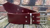 Buffalo leather 50mm wide belt with 2 prong nickel plated steel roller buckle. Choice of 9 colours