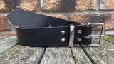 Black buffalo plain leather belt & nickel plated steel roller buckle, Choice of Widths.