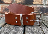 Buffalo leather 19mm-50mm wide belt with heavy duty nickel plated steel roller buckle. Choice of 9 colours (Copy)