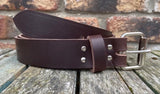 Brown buffalo plain leather belt & nickel plated steel roller buckle, Choice of Widths.
