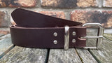 Brown buffalo plain leather belt & nickel plated steel roller buckle, Choice of Widths.