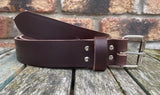 Brown buffalo plain leather belt & nickel plated steel roller buckle, Choice of Widths.