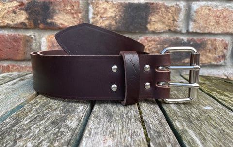 Brown 2 Pronged Buffalo Plain Leather Belt. 1 1/2" or 2" wide.