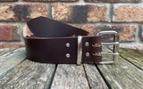 Brown 2 Pronged Buffalo Plain Leather Belt. 1 1/2" or 2" wide.