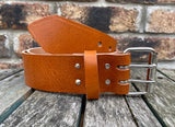 Tan 2 Pronged Buffalo Plain Leather Belt. 1 1/2" or 2" wide.