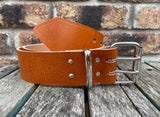 Tan 2 Pronged Buffalo Plain Leather Belt. 1 1/2" or 2" wide.