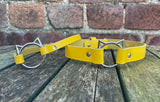 Cat head ring leather choker 10mm or 19mm wide. Choice of 13 colours.