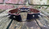 Spiked cat head ring leather choker approx 19mm wide. Choice of 13 colours and spike size.