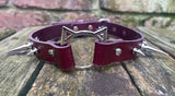 Spiked cat head ring leather choker approx 19mm wide. Choice of 13 colours and spike size.
