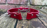 Spiked cat head ring leather choker approx 19mm wide. Choice of 13 colours and spike size.