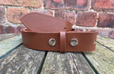 Chestnut Brown Leather Press Stud Snap Belt 3/4 - 2" Wide. Available with a choice of studs & loop.