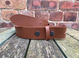 Chestnut Brown Leather Press Stud Snap Belt 3/4 - 2" Wide. Available with a choice of studs & loop.