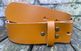 Plain leather 19mm-50mm wide Chicago screw belt with antique brass look steel screws. Choice of 13 colours.