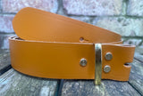 Plain leather 19mm-50mm wide Chicago screw belt with brass plated screws. Choice of 13 colours.