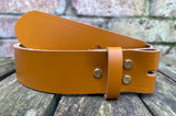Plain leather 19mm-50mm wide Chicago screw belt with brass plated screws. Choice of 13 colours.