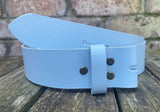 Plain leather 19mm-50mm wide Chicago screw belt with antique brass look steel screws. Choice of 13 colours.