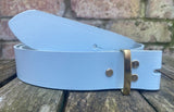 Plain leather 19mm-50mm wide Chicago screw belt with brass plated screws. Choice of 13 colours.