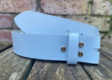 Plain leather 19mm-50mm wide Chicago screw belt with brass plated screws. Choice of 13 colours.