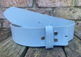 Plain leather 19mm-50mm wide Chicago screw belt with nickle plated steel screws. Choice of 13 colours.