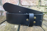 Plain leather 19mm-50mm wide Chicago screw belt with antique brass look steel screws. Choice of 13 colours.