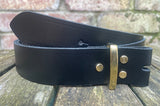 Plain leather 19mm-50mm wide Chicago screw belt with brass plated screws. Choice of 13 colours.