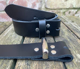 Plain leather 19mm-50mm wide Chicago screw belt with nickle plated steel screws. Choice of 13 colours.
