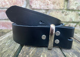 Plain leather 19mm-50mm wide Chicago screw belt with nickle plated steel screws. Choice of 13 colours.