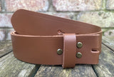 Plain leather 19mm-50mm wide Chicago screw belt with antique brass look steel screws. Choice of 13 colours.