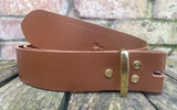Plain leather 19mm-50mm wide Chicago screw belt with brass plated screws. Choice of 13 colours.