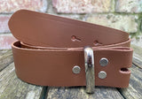 Plain leather 19mm-50mm wide Chicago screw belt with nickle plated steel screws. Choice of 13 colours.