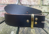 Plain leather 19mm-50mm wide Chicago screw belt with brass plated screws. Choice of 13 colours.