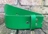 Plain leather 19mm-50mm wide Chicago screw belt with nickle plated steel screws. Choice of 13 colours.