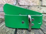 Plain leather 19mm-50mm wide Chicago screw belt with nickle plated steel screws. Choice of 13 colours.