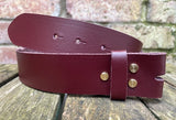 Plain leather 19mm-50mm wide Chicago screw belt with brass plated screws. Choice of 13 colours.