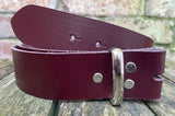 Plain leather 19mm-50mm wide Chicago screw belt with nickle plated steel screws. Choice of 13 colours.