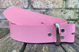 Plain leather 19mm-50mm wide Chicago screw belt with nickle plated steel screws. Choice of 13 colours.
