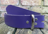 Plain leather 19mm-50mm wide Chicago screw belt with nickle plated steel screws. Choice of 13 colours.