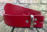 Plain leather 19mm-50mm wide Chicago screw belt with nickle plated steel screws. Choice of 13 colours.