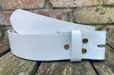 Plain leather 19mm-50mm wide Chicago screw belt with brass plated screws. Choice of 13 colours.