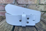 Plain leather 19mm-50mm wide Chicago screw belt with nickle plated steel screws. Choice of 13 colours.