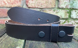 Plain leather 19mm-50mm wide press stud/snap belt with black steel studs. Choice of 13 colours.