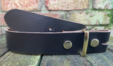 Plain leather 19mm-50mm wide press stud/snap belt with brass plated steel studs. Choice of 13 colours.