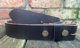 Plain leather 19mm-50mm wide press stud/snap belt with brass plated steel studs. Choice of 13 colours.
