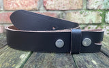 Plain leather 19mm-50mm wide press stud/snap belt with nickle plated steel studs. Choice of 13 colours.