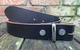 Plain leather 19mm-50mm wide press stud/snap belt with nickle plated steel studs. Choice of 13 colours.