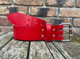 Flame Red 2 Pronged Indiana Antique Leather Belt. 1 1/2" or 2" wide.