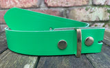 Plain leather 19mm-50mm wide press stud/snap belt with brass plated steel studs. Choice of 13 colours.