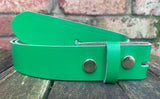 Plain leather 19mm-50mm wide press stud/snap belt with brass plated steel studs. Choice of 13 colours.